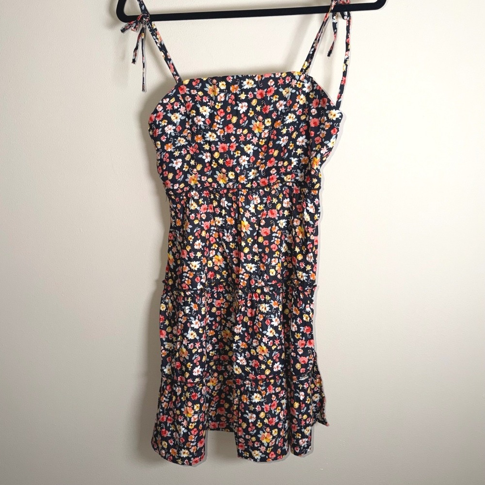 Jolie & Joy Womens Medium Ditsy Floral Mini Dress Smocked Tie Strap Cottagecore